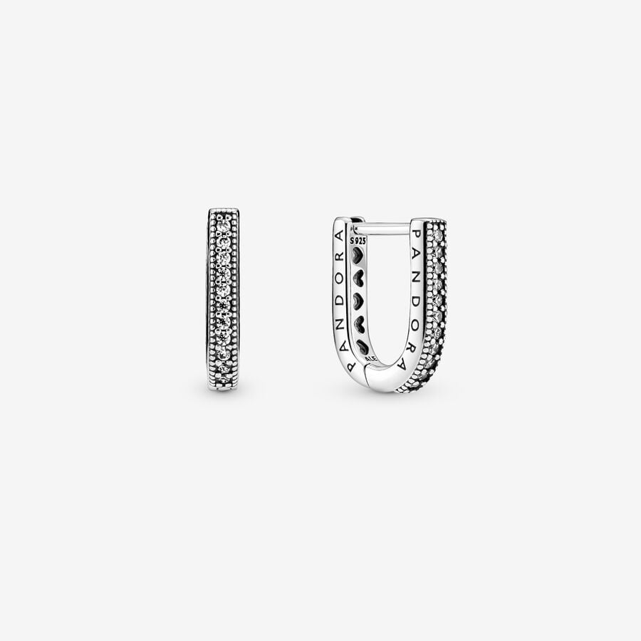 Hoop Earrings Pandora U-shaped Strieborne | SK650IVPE