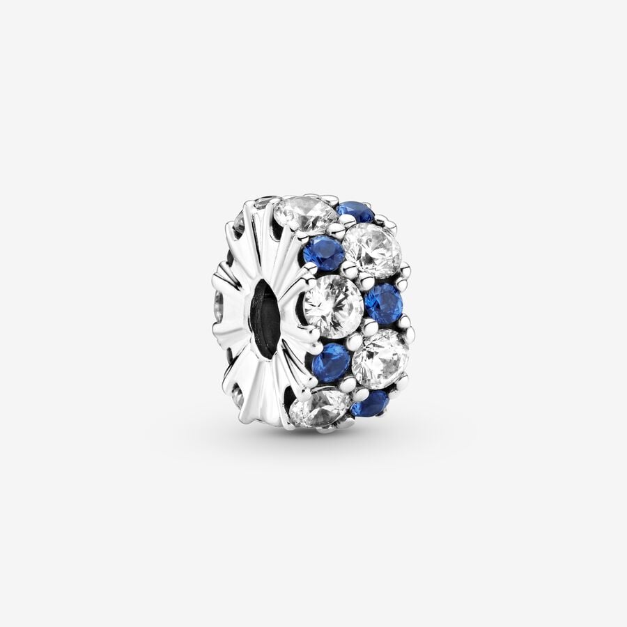 Klipy Pandora Clear & Blue Sparkling Clip Strieborne | SK507OWVG