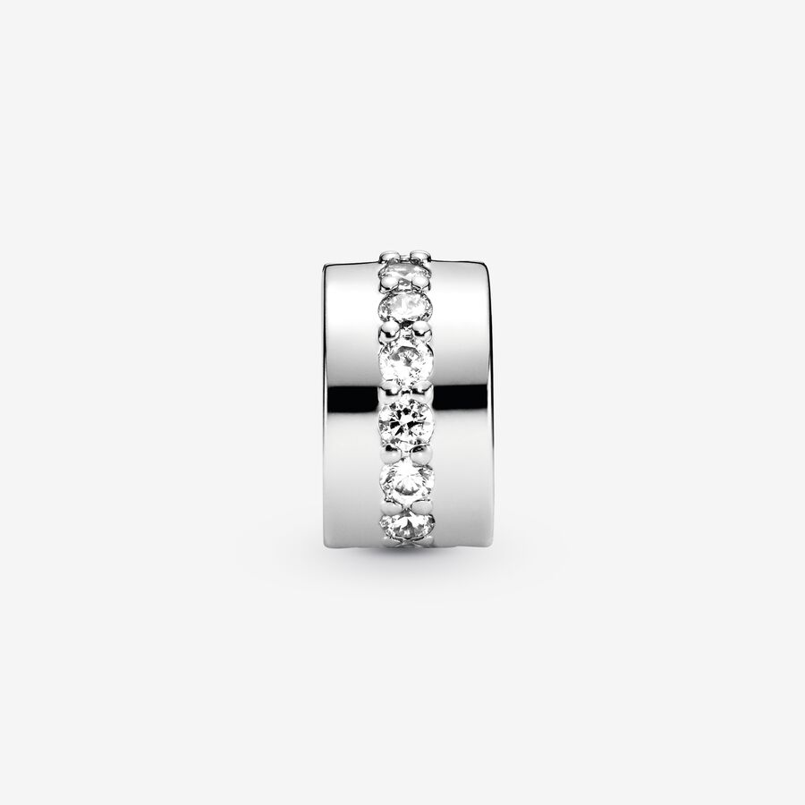 Klipy Pandora Clear Sparkling Row Clip Strieborne | SK268PREZ