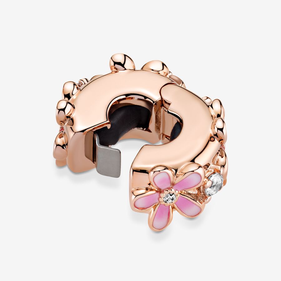 Klipy Pandora Pink Daisy Clip Ruzove Zlate | SK643QMFV