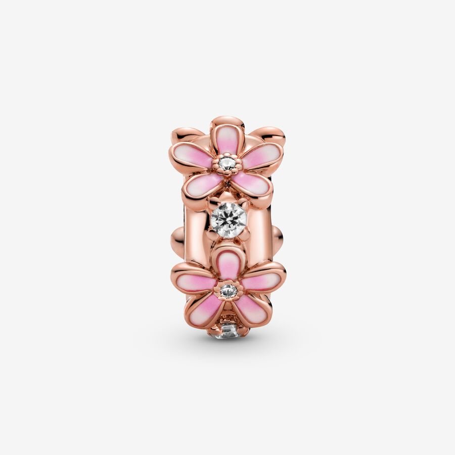 Klipy Pandora Pink Daisy Clip Ruzove Zlate | SK643QMFV