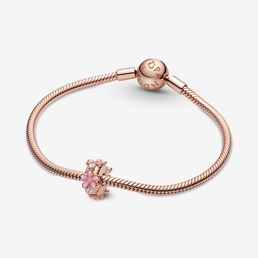 Klipy Pandora Pink Daisy Clip Ruzove Zlate | SK643QMFV