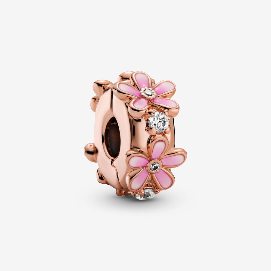 Klipy Pandora Pink Daisy Clip Ruzove Zlate | SK643QMFV