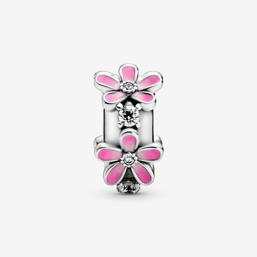 Klipy Pandora Pink Daisy Flower Clip Strieborne | SK360HOBY