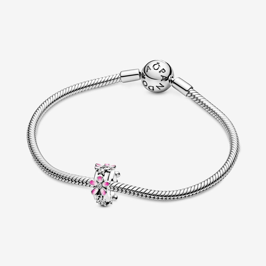 Klipy Pandora Pink Daisy Flower Clip Strieborne | SK360HOBY