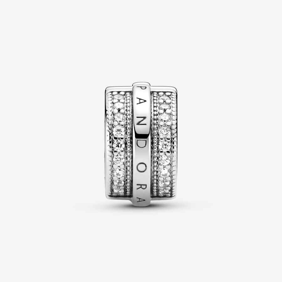 Klipy Pandora Sparkling Pave Lines & Logo Clip Strieborne | SK536QEUI