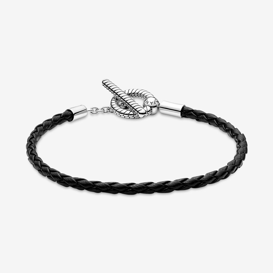 Leather Bracelets Pandora Moments Braided T-bar Strieborne | SK379DSVG