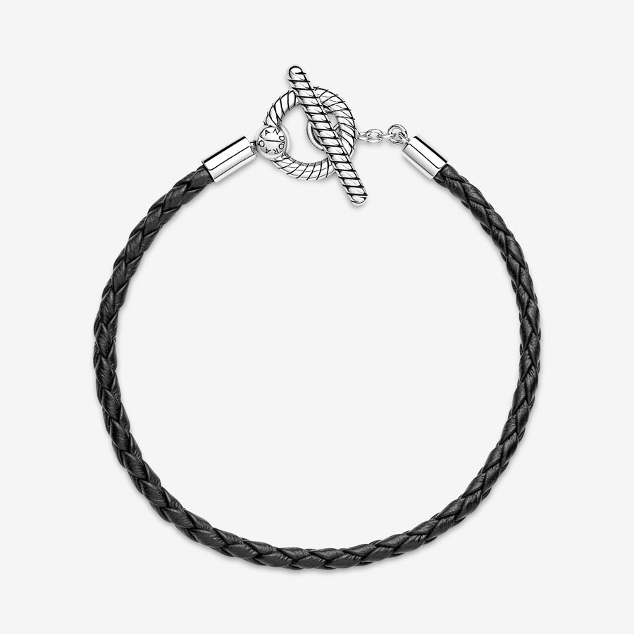 Leather Bracelets Pandora Moments Braided T-bar Strieborne | SK379DSVG