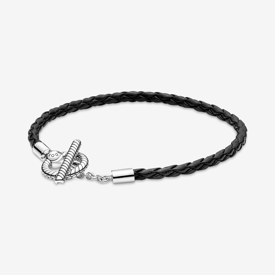 Leather Bracelets Pandora Moments Braided T-bar Strieborne | SK379DSVG