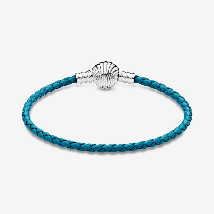 Leather Bracelets Pandora Moments Seashell Clasp Turquoise Braided Strieborne | SK750MFAY