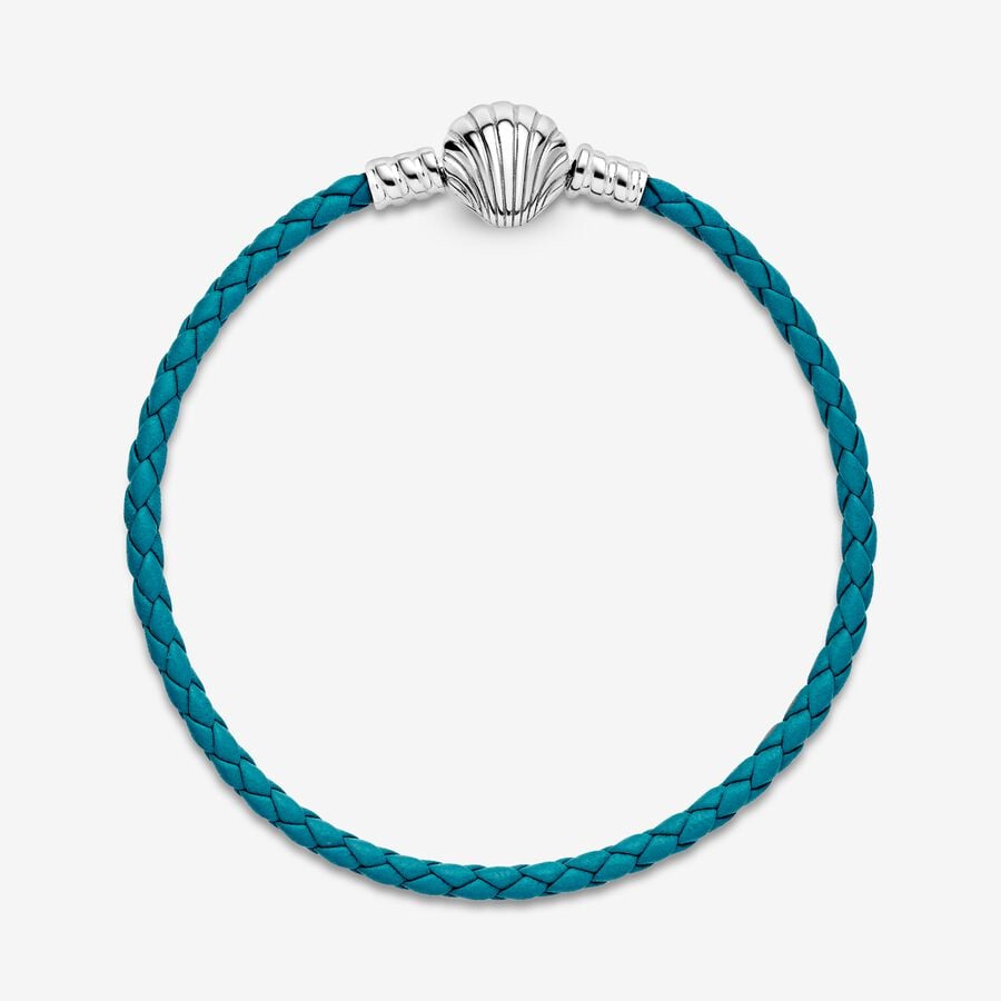 Leather Bracelets Pandora Moments Seashell Clasp Turquoise Braided Strieborne | SK750MFAY