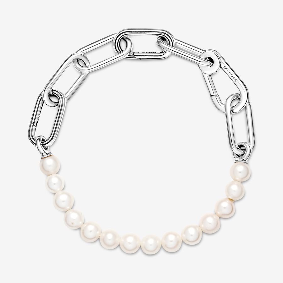 Link Bracelets Pandora ME Treated Freshwater Cultured Pearl Strieborne | SK213CYZL