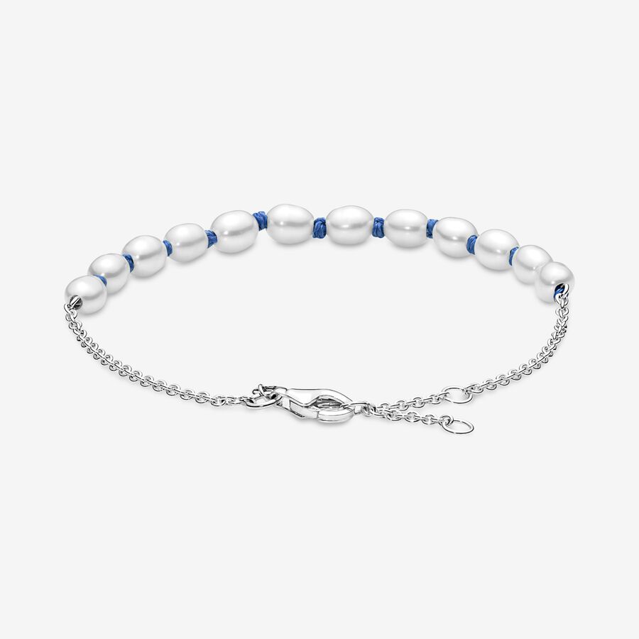 Non Charm Bracelets Pandora Treated Freshwater Cultured Pearl Blue Cord Strieborne | SK347SQIV