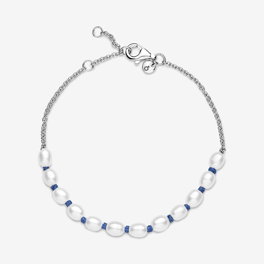 Non Charm Bracelets Pandora Treated Freshwater Cultured Pearl Blue Cord Strieborne | SK347SQIV