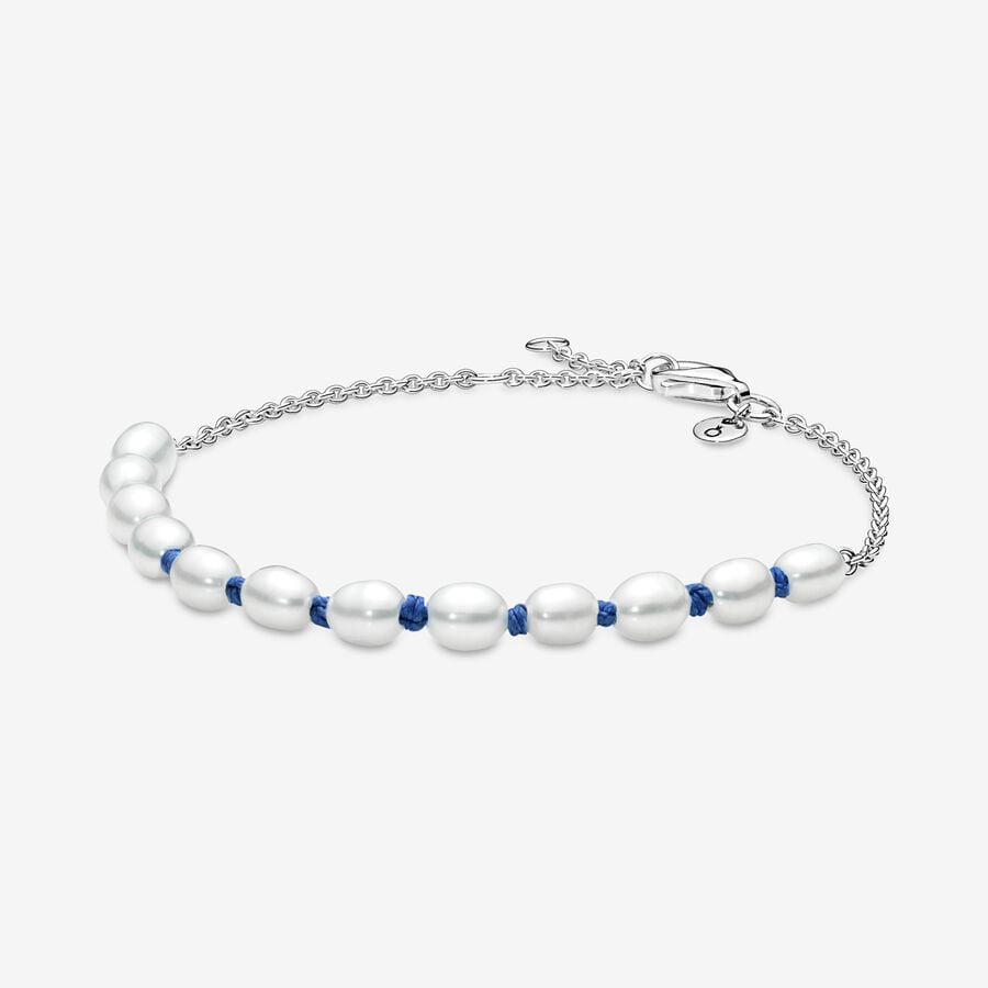 Non Charm Bracelets Pandora Treated Freshwater Cultured Pearl Blue Cord Strieborne | SK347SQIV