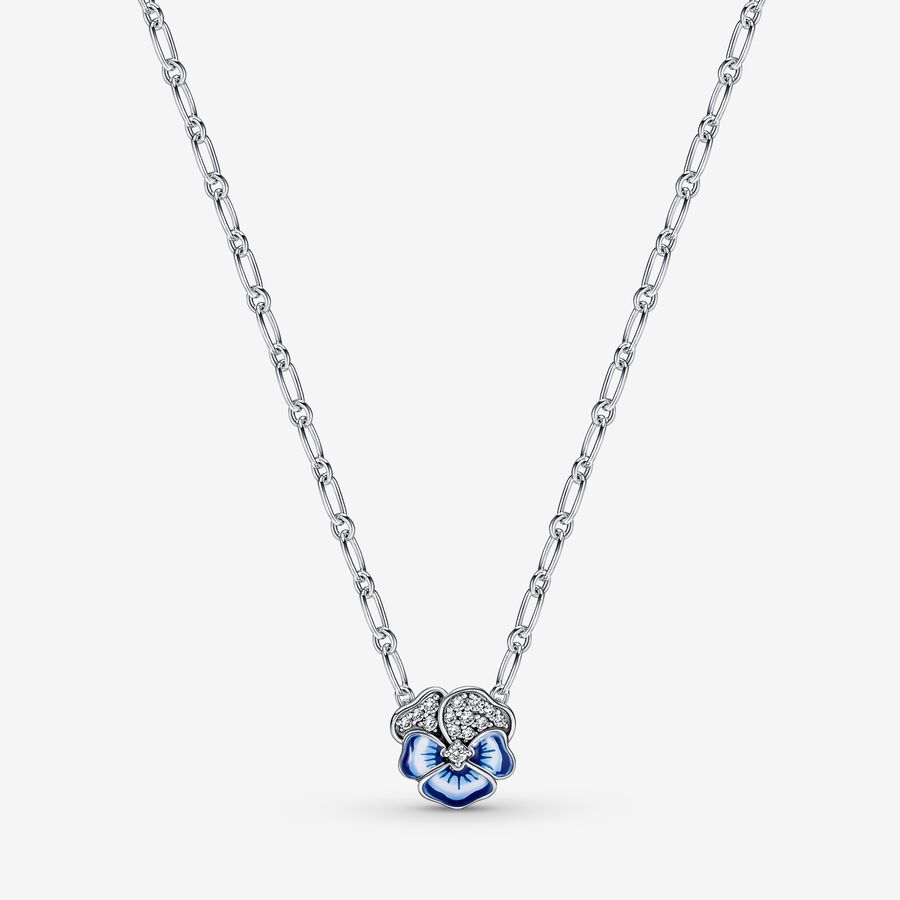 Pendant Necklaces Pandora Blue Pansy Flower Strieborne | SK862ADBN