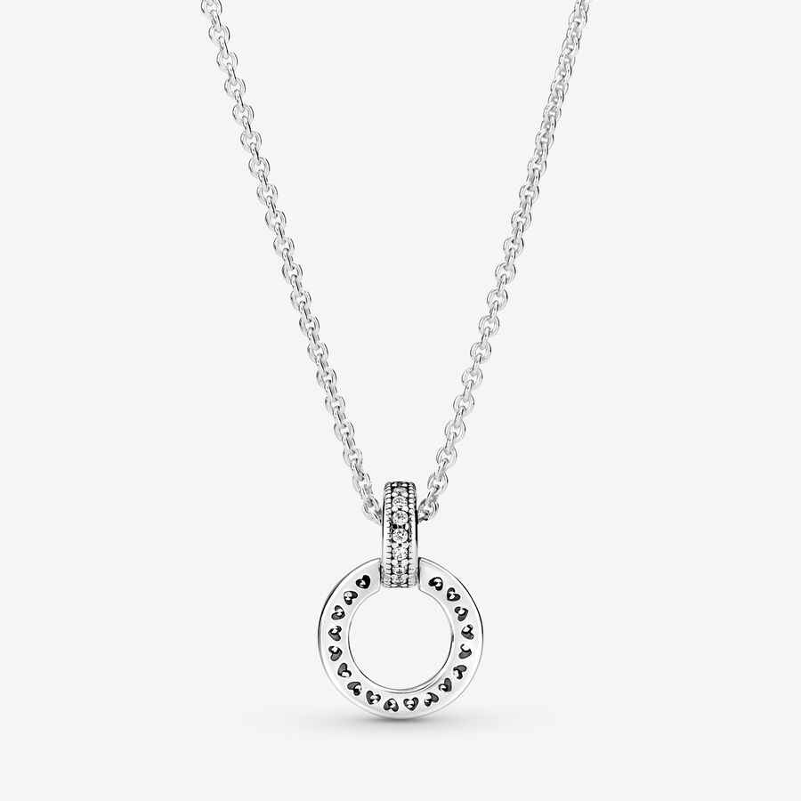 Pendant Necklaces Pandora Double Circle & Strieborne | SK849QPIO