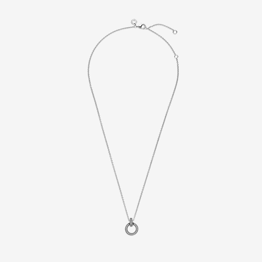 Pendant Necklaces Pandora Double Circle & Strieborne | SK849QPIO