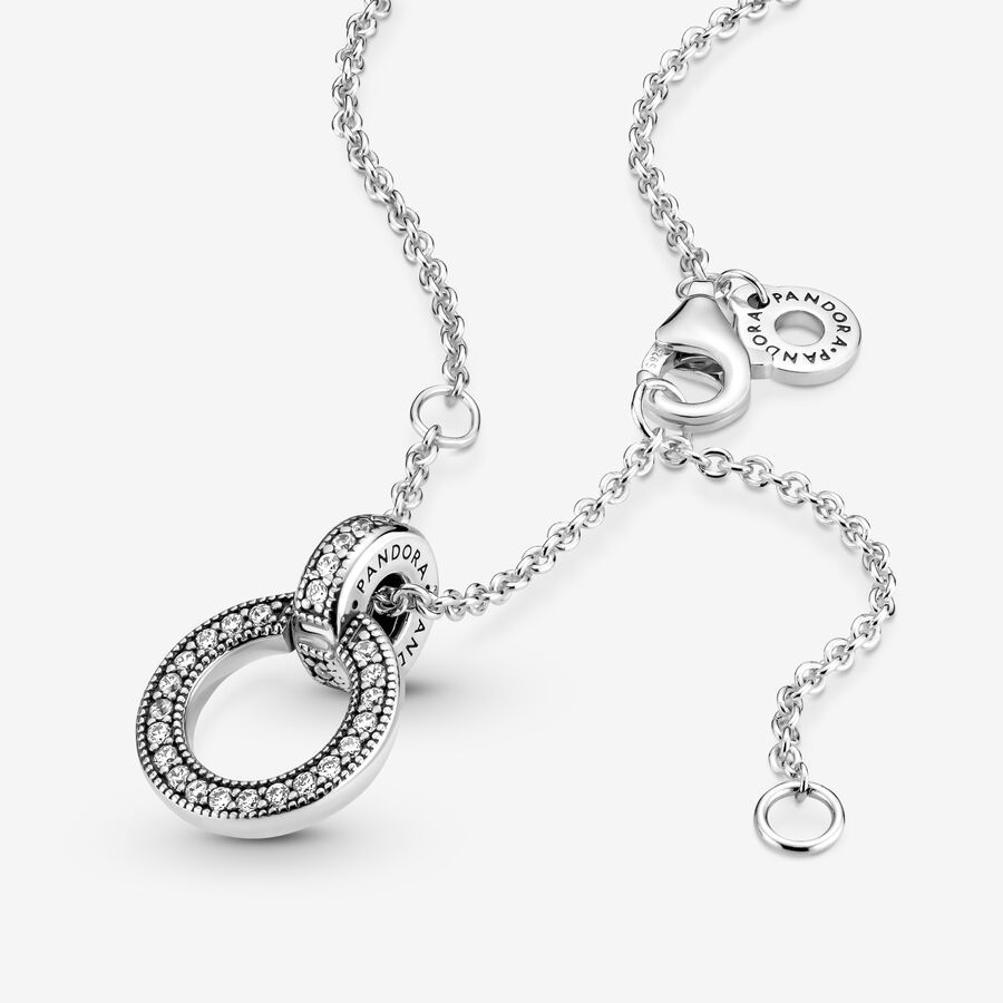 Pendant Necklaces Pandora Double Circle & Strieborne | SK849QPIO