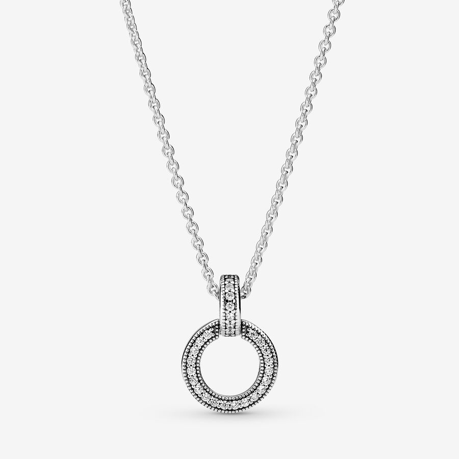 Pendant Necklaces Pandora Double Circle & Strieborne | SK849QPIO