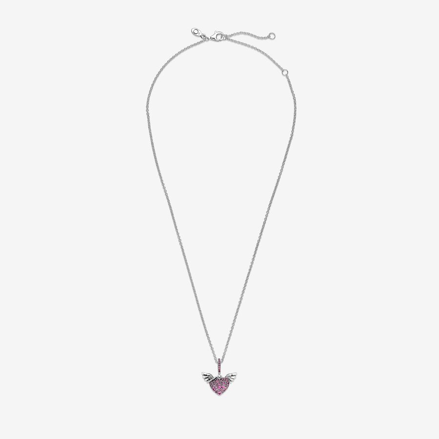 Pendant Necklaces Pandora Pave & Angel Wings Strieborne | SK271QZKR