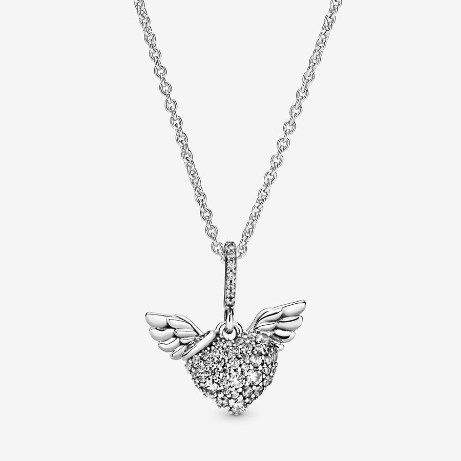 Pendant Necklaces Pandora Pave Angel Wings Strieborne | SK197KHTF