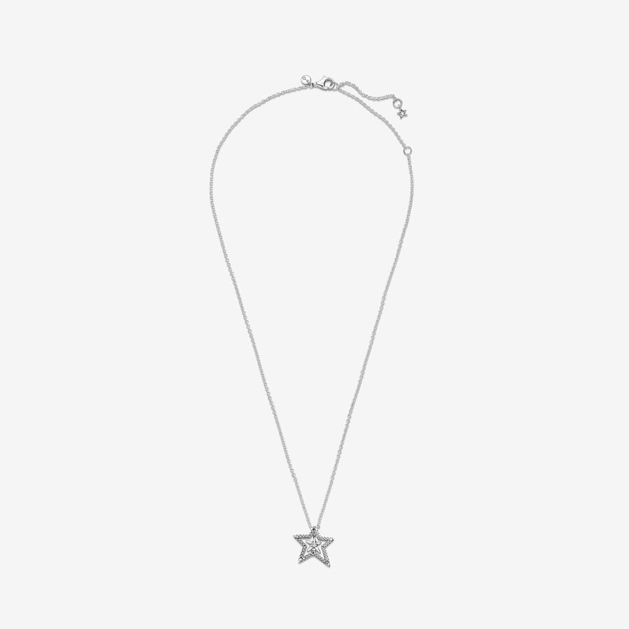 Pendant Necklaces Pandora Pave Asymmetric Star Collier Strieborne | SK984NLQJ