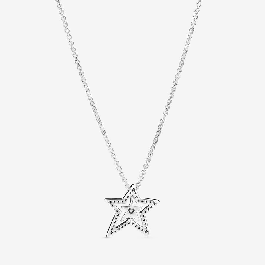 Pendant Necklaces Pandora Pave Asymmetric Star Collier Strieborne | SK984NLQJ