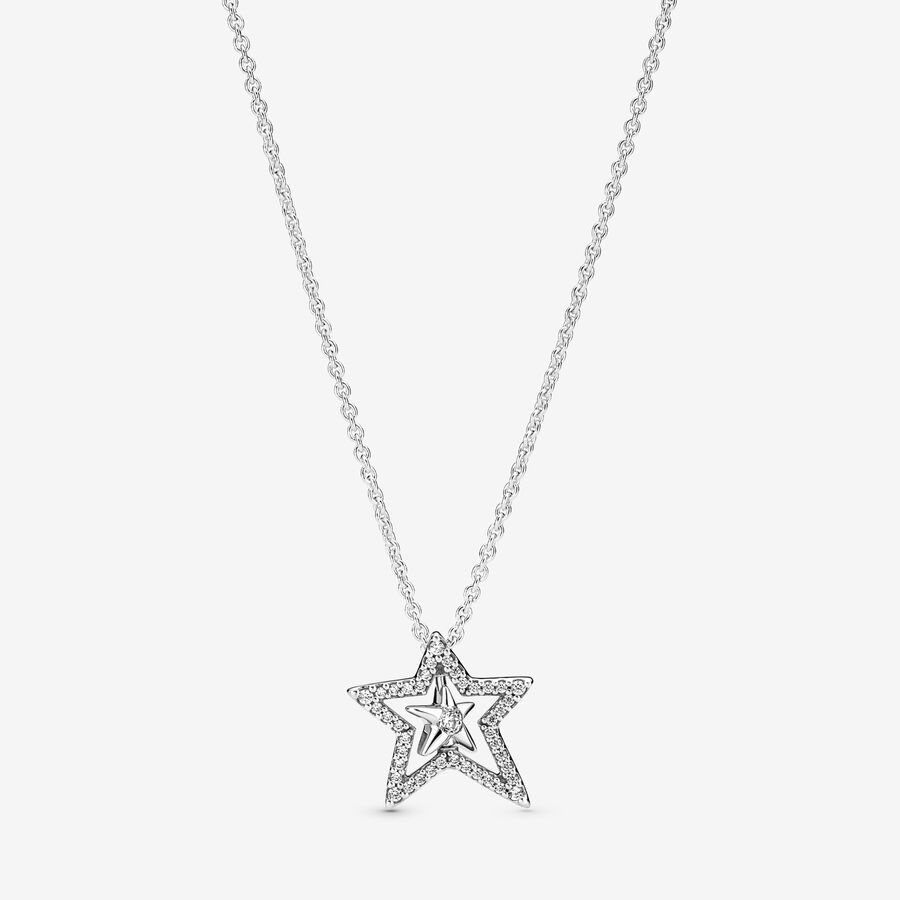 Pendant Necklaces Pandora Pave Asymmetric Star Collier Strieborne | SK984NLQJ