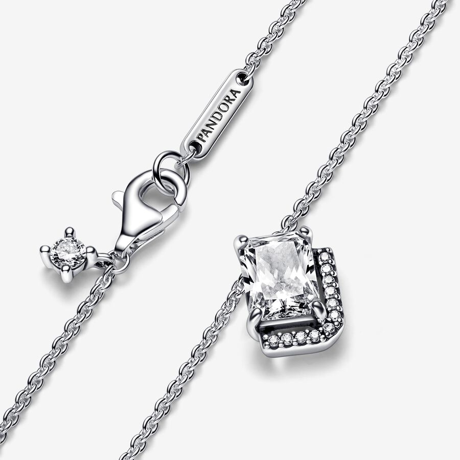 Pendant Necklaces Pandora Rectangular Sparkling Collier Strieborne | SK504TJYL