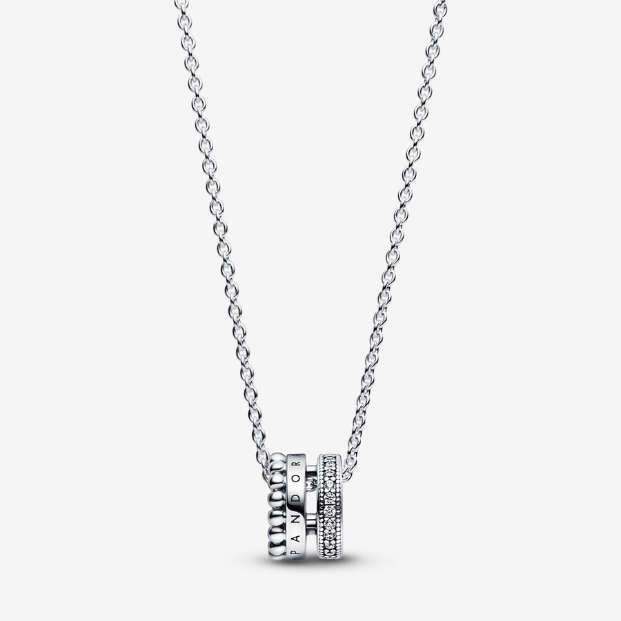 Pendant Necklaces Pandora Signature Logo Pave & Beads & Strieborne | SK378IOJH