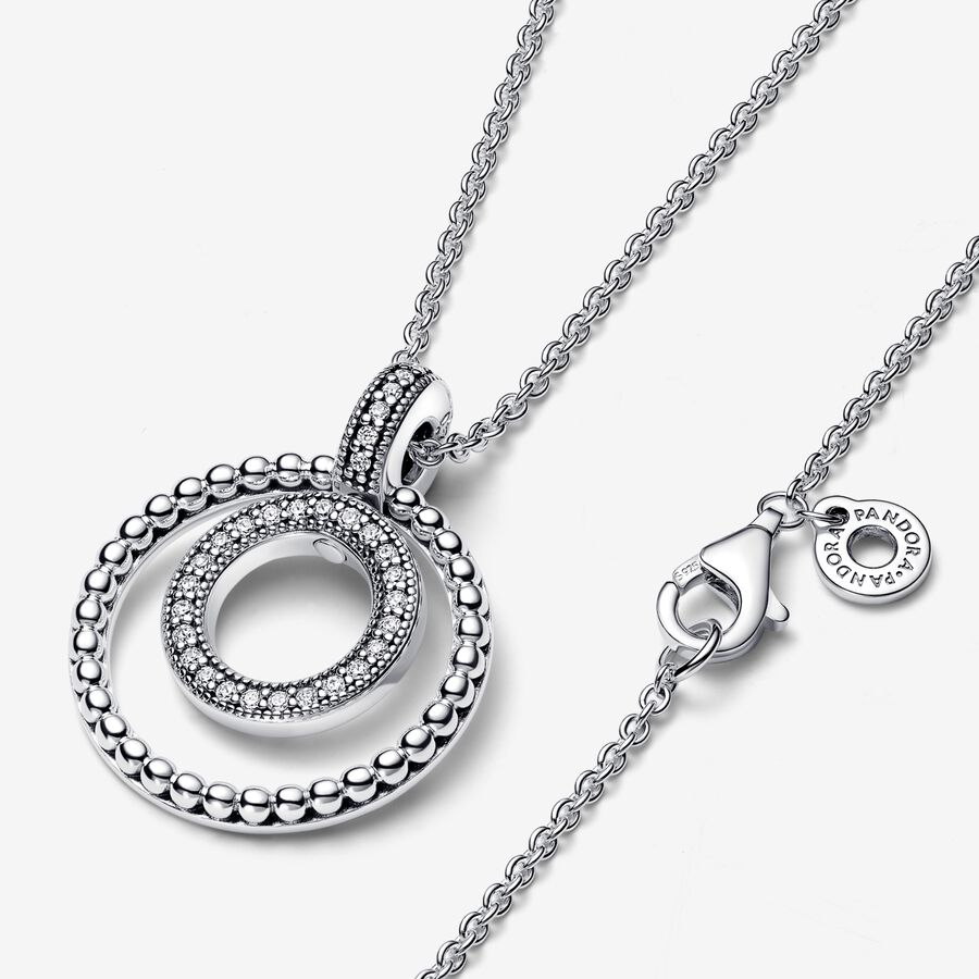 Pendant Necklaces Pandora Signature Pave & Beads & Strieborne | SK176FZSH