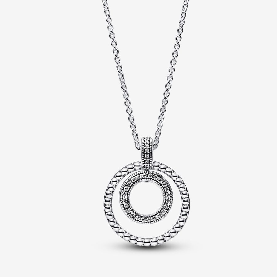 Pendant Necklaces Pandora Signature Pave & Beads & Strieborne | SK176FZSH