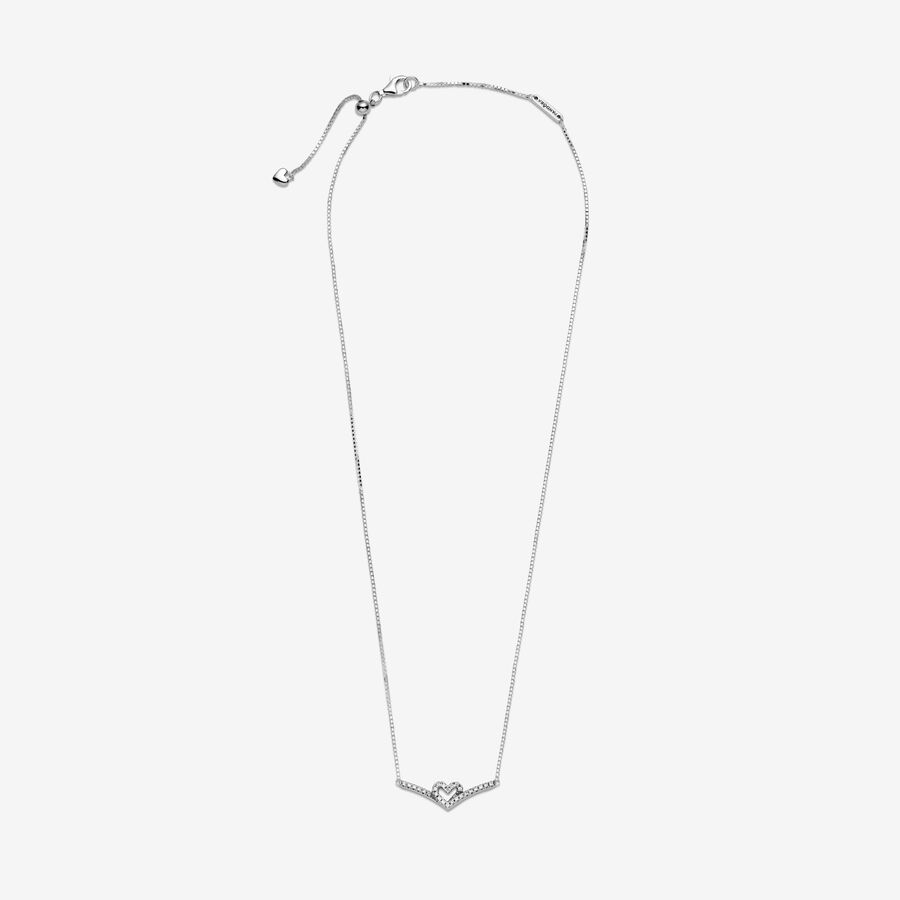 Pendant Necklaces Pandora Sparkling Wishbone Collier Strieborne | SK073BCGI