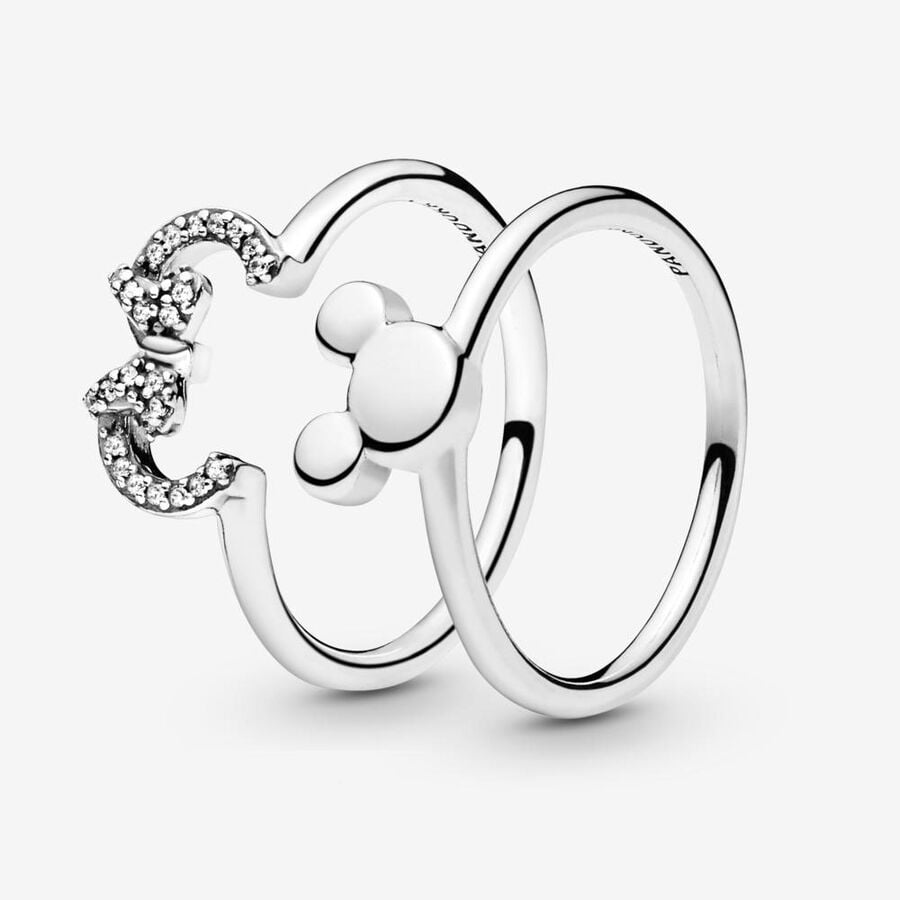 Pinky Rings Pandora Disney Mickey Minnie Mouse Silhouette Puzzle Strieborne | SK631MRAC