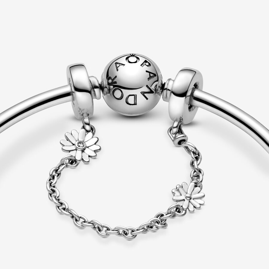 Safety Chains Pandora Daisy Flower Strieborne | SK209FEOM