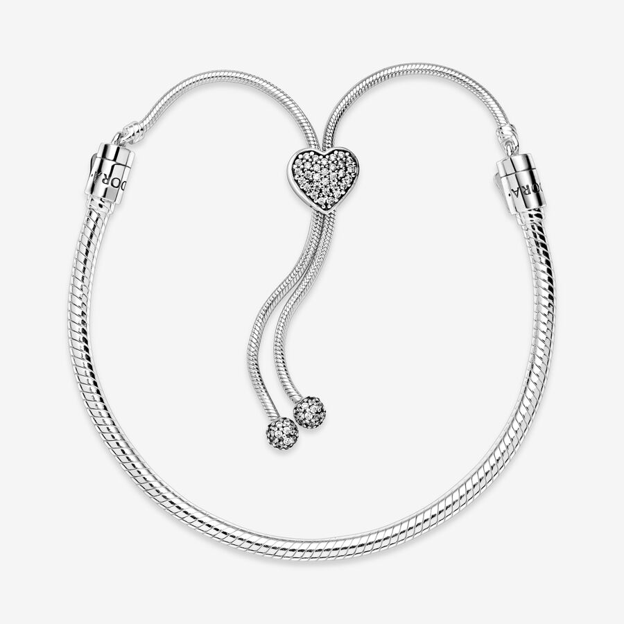 Sliding Bracelets Pandora Moments Pave Clasp Snake Slider Strieborne | SK375TBOW