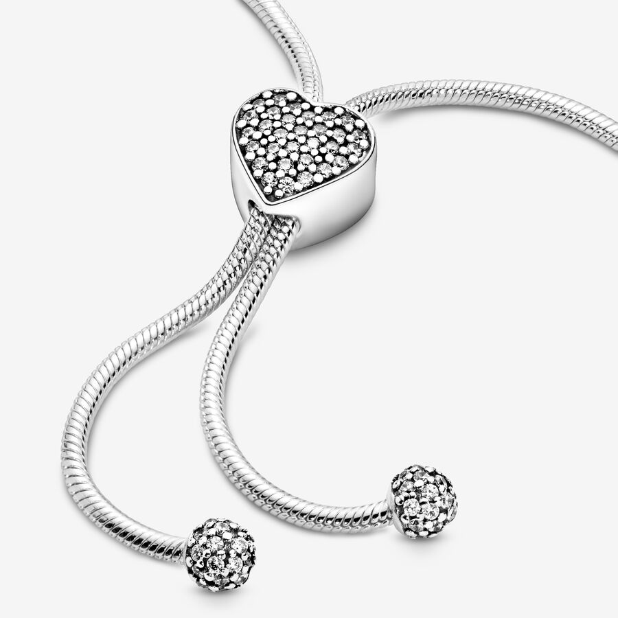 Sliding Bracelets Pandora Moments Pave Clasp Snake Slider Strieborne | SK375TBOW