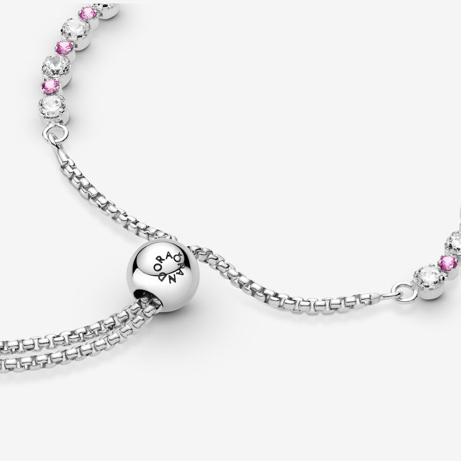 Sliding Bracelets Pandora Pink & Clear Sparkle Slider Strieborne | SK329HNWI