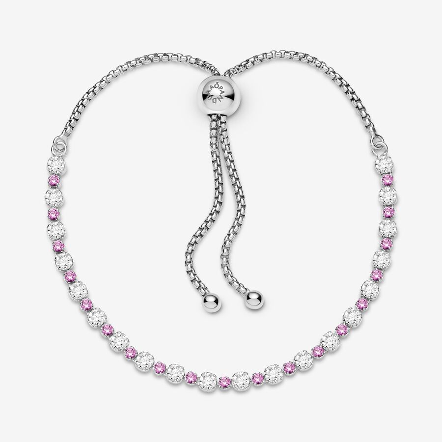 Sliding Bracelets Pandora Pink & Clear Sparkle Slider Strieborne | SK329HNWI