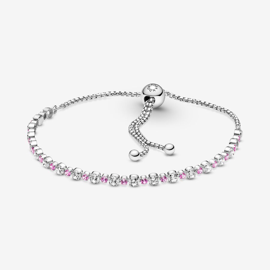 Sliding Bracelets Pandora Pink & Clear Sparkle Slider Strieborne | SK329HNWI