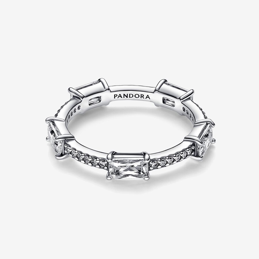 Stackable Rings Pandora Rectangular Bars Sparkling Pave Strieborne | SK925MYRN