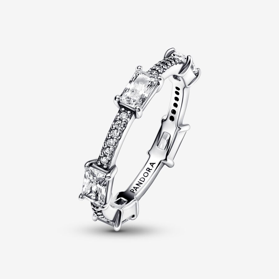 Stackable Rings Pandora Rectangular Bars Sparkling Pave Strieborne | SK925MYRN