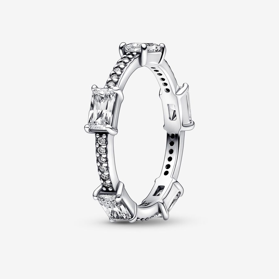 Stackable Rings Pandora Rectangular Bars Sparkling Pave Strieborne | SK925MYRN