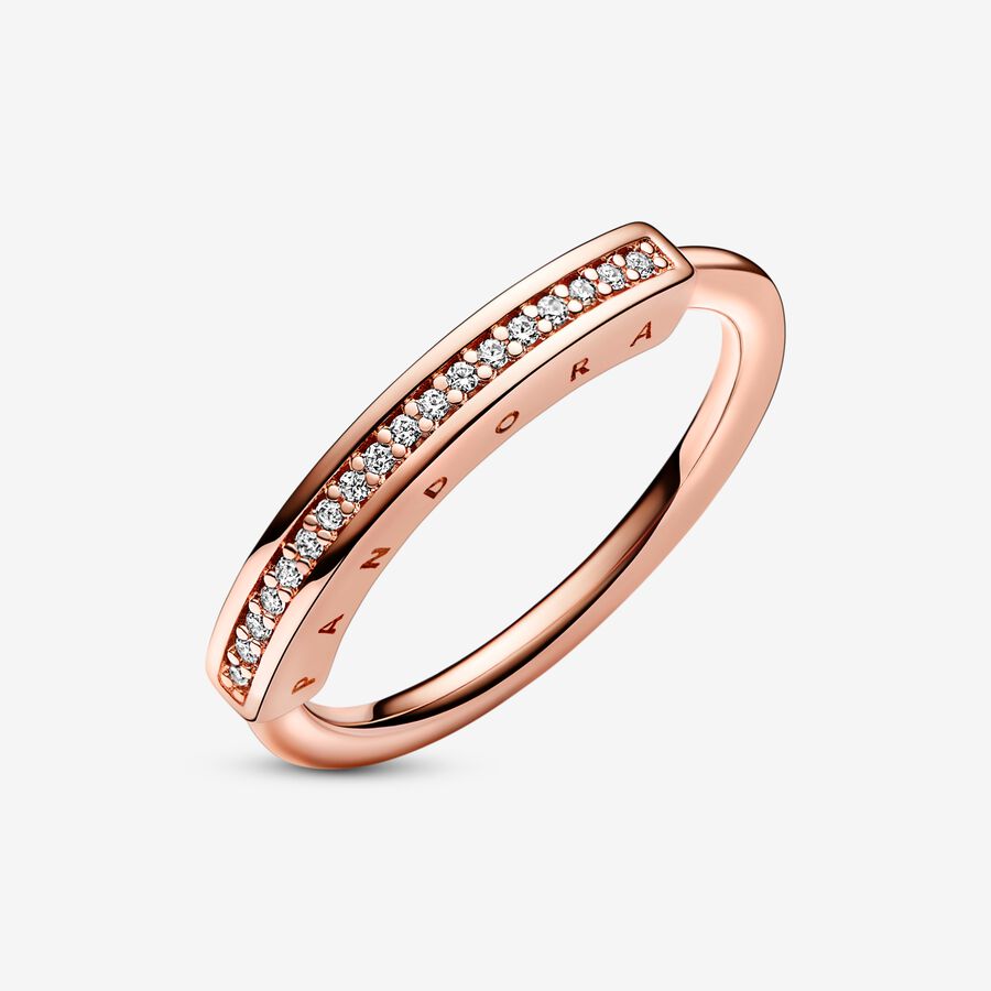 Stackable Rings Pandora Signature I-D Pave Ruzove Zlate | SK412KPGR