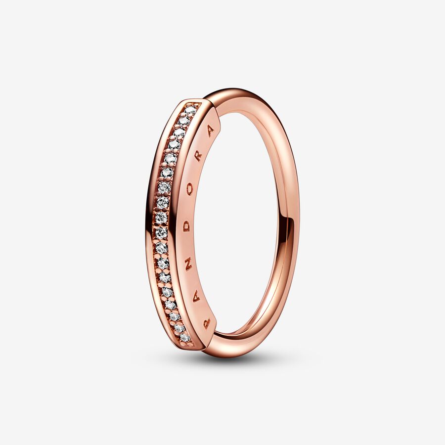 Stackable Rings Pandora Signature I-D Pave Ruzove Zlate | SK412KPGR