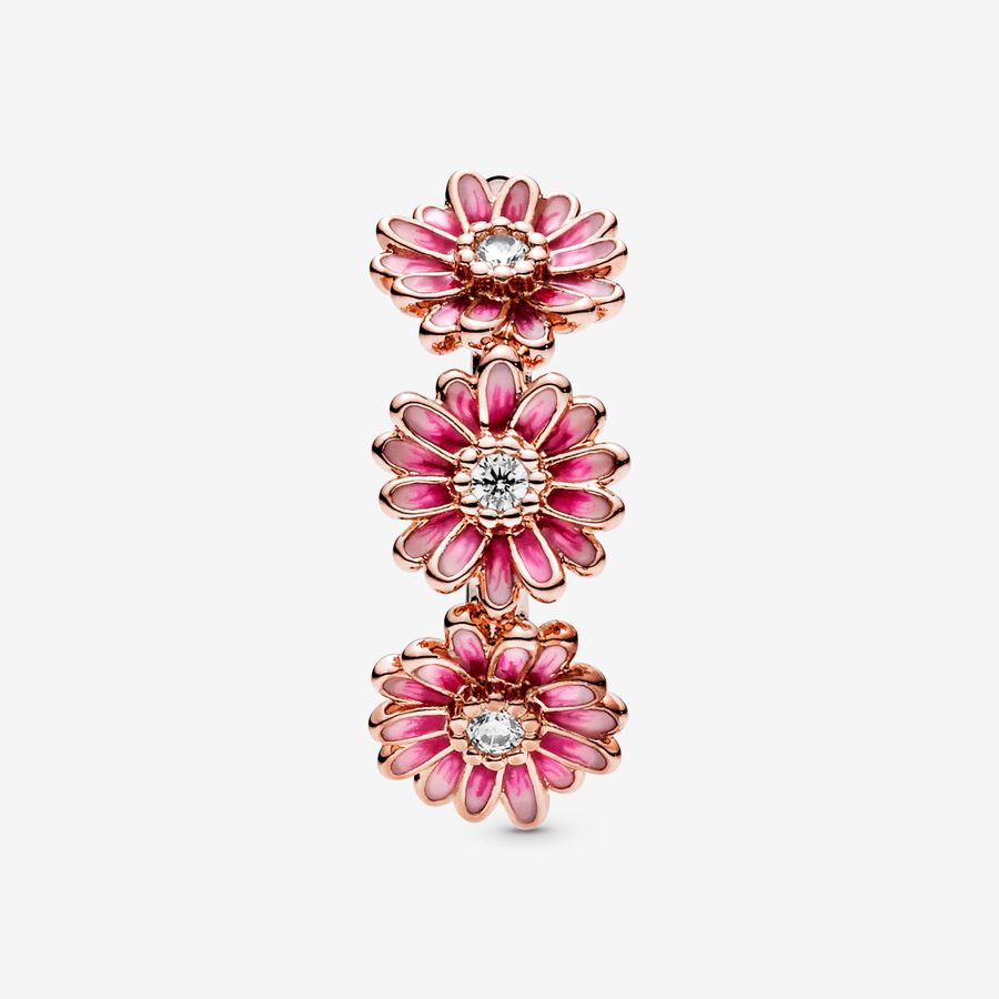 Statement Rings Pandora Pink Daisy Flower Trio Ruzove Zlate | SK854PLEV