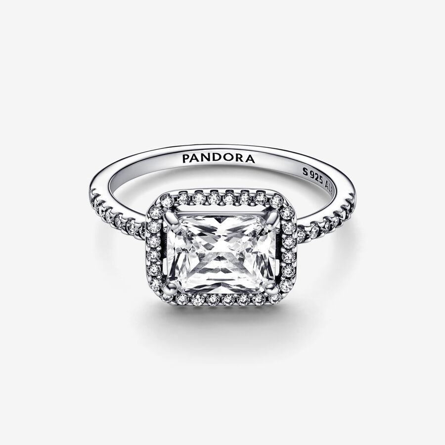 Statement Rings Pandora Rectangular Sparkling Strieborne | SK604MGLR