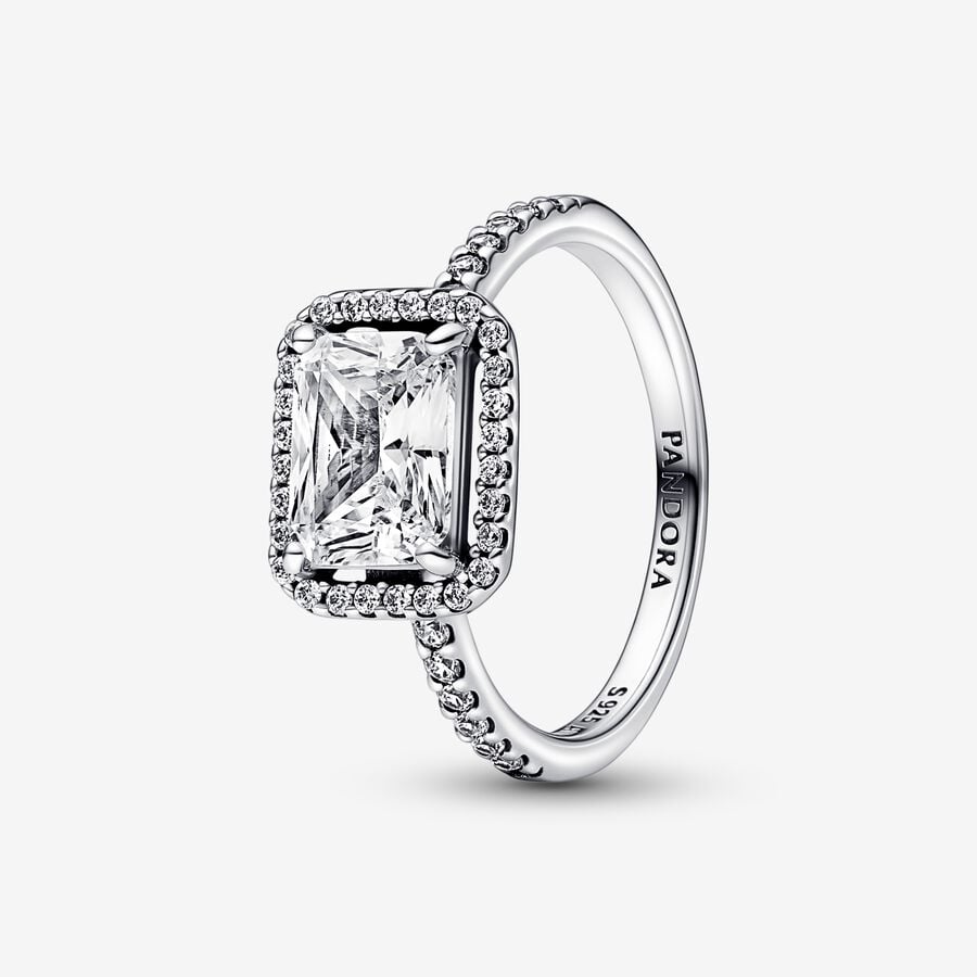 Statement Rings Pandora Rectangular Sparkling Strieborne | SK604MGLR