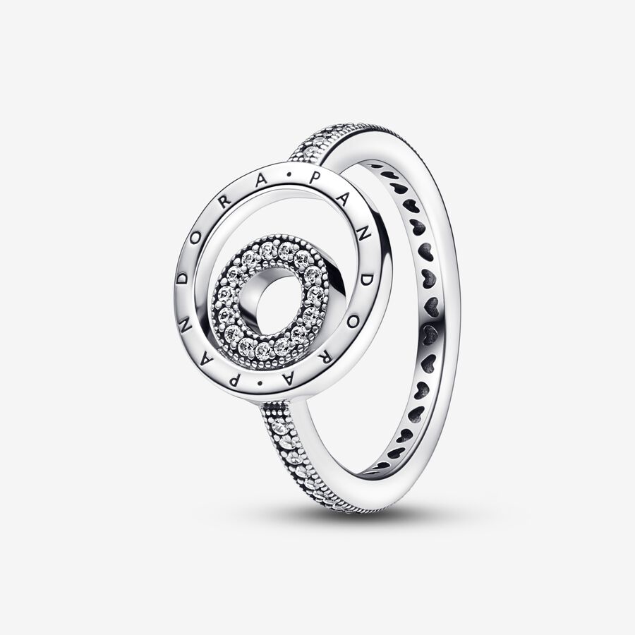 Statement Rings Pandora Signature Logo Circles Pave Strieborne | SK304WFCT